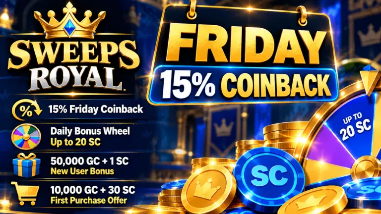 Sweeps Royal Friday Coinback: 15% Back + Daily SC Bonus